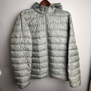 Eddie Bauer Men's Light Gray Hooded Puffer Down Jacket Packable Large Hooded